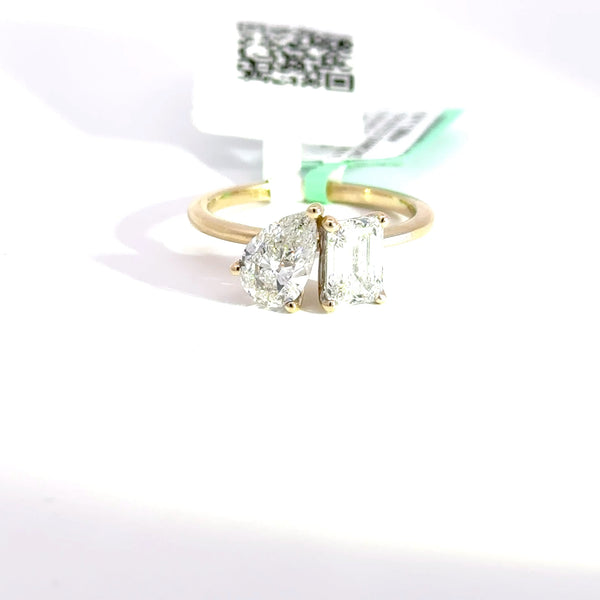 1.96 CTW Pear & Emerald Toi et Moi Lab Grown Diamond Engagement Ring